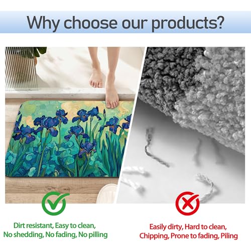 Bathroom Rug 29.5"x17", Retro Purple Flowers Bath Mat with Non-Slip Rubber Backing, Quick-Drying Absorbent Thin Floor Mat for Bathroom, Shower, Sink, or Kitchen - color: Retro Purple Flowers