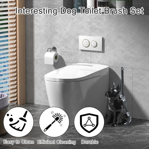 Comeon Ceramic Dog White/Black Toilet Brush and Holder Set, Plastic Handled Scrub Brush for Bathroom Cleaning,13.7"*6.3" (Black) - color: Black, size: Dog