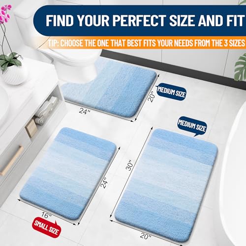 OLANLY Bathroom Rug Set 2 Piece, Soft Absorbent Microfiber Bath Mats and U-Shaped Contour Toilet Rug, Non-Slip, Machine Wash Dry, Plush Shaggy Bath Mats for Bathroom (24"x16"+24"x20", Sky Blue) - color: Sky Blue, size: 24" X 16" + U24" X 20"