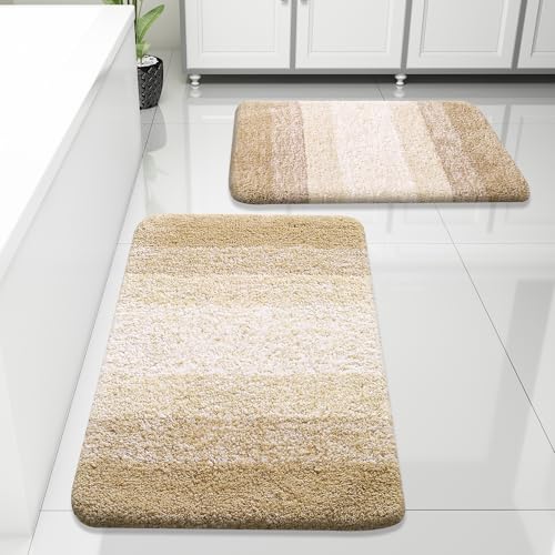 Arotive Bathroom Rugs Sets 2 Piece, Shaggy Soft and Absorbent Microfiber Bath Rugs, Machine Washable Dry Bath Mats for Bathroom, 30x20 and 24x16, Camel - color: Camel, size: 30" X 20" + 24" X 16"