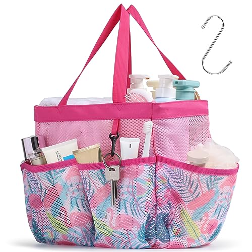 Mesh Shower Caddy Portable - 8 Pockets, S-Hook, Shower Bag for Dorm Camping | 2-Handle, Quick-Dry, Toiletry Organizer, College Dorm Room Essentials for Girls, Gym, Travel & Bathroom, Pink Flamingo - color: L, Pink Flamingo, size: L (Classic Dorm Caddy)