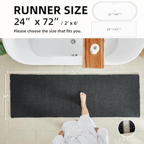 TYUU Black Long Bathroom Rug, Waffle Runner Rug Bathroom Non Slip Washable Super Absorbent Quick Dry Boho Farmhouse Bath Decor, 72"x24" Black - color: Black, size: 2' X 6' (Runner)
