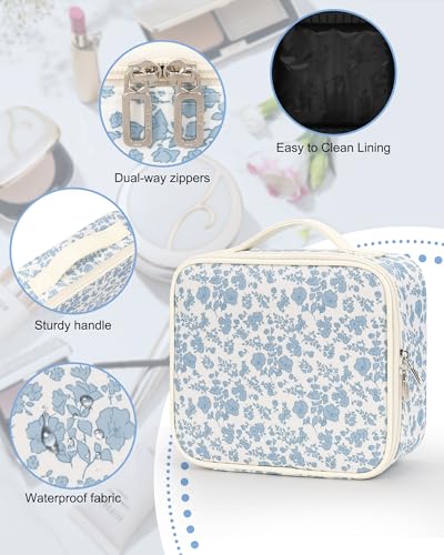 Relavel Travel Makeup Case, Professional Makeup Artist Makeup Bag, Portable Makeup Train Case Organizer with Adjustable Dividers, Cute Cosmetic Bags Birthday Gifts for Girls and Women, Floral Print - color: Floral Print, size: Small