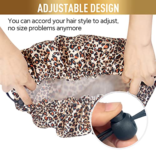Shower Cap for Women, Oversized Waterproof Women Shower Caps, Extra Large Shower Cap Designed for all Hair Lengths with PEVA Lining & Adjustable Elastic Band Stretch Hair Cap for Shower - color: leopard print, size: X-Large