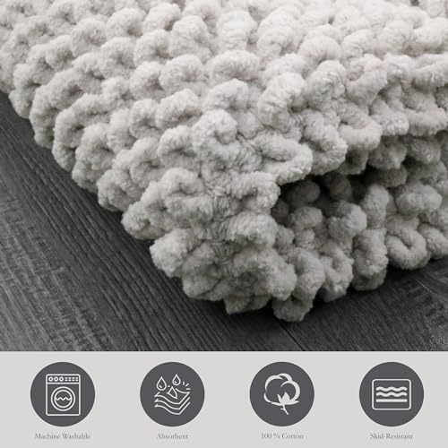 Jean Pierre New York 100% Chenille Cotton Skid Resistant Plush Bath Mat - 17"x24" Bathroom Rug - Soft Gray - color: Soft Gray, size: 1'5" x 2' (Rectangular)