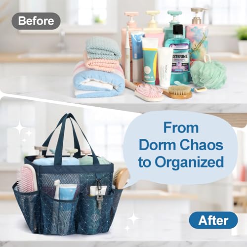 Mesh Shower Caddy Portable - 8 Pockets, S-Hook, Shower Bag for Dorm Camping | 2-Handle, Quick-Dry, Toiletry Organizer, College Dorm Room Essentials for Girls, Gym, Travel & Bathroom, Starlight Navy - color: Starlight Navy, size: L (Classic Dorm Caddy)