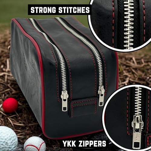 Men's Toiletry Travel Bag, Premium PU Leather Travel Kit, Metal Zippers & Bottom Studs, Velvet Dust Bag & Shape-Retention Packaging/Gift Ready For Groomsmen, Anniversary, Birthday Gifts BLACK/BURGUNDY - color: BLACK/BURGUNDY