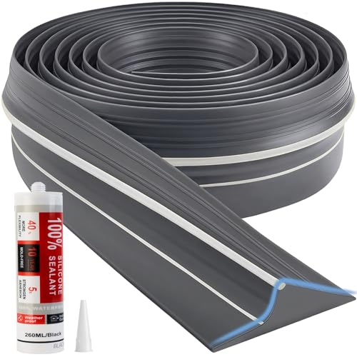 Jin&Bao Universal Garage Door Threshold Seal Strip 16FT Kit, Bottom Waterproof Rubber Weather Stripping Replacement（Gray, 1 Adhesive） - color: Gray, size: 16 Feet