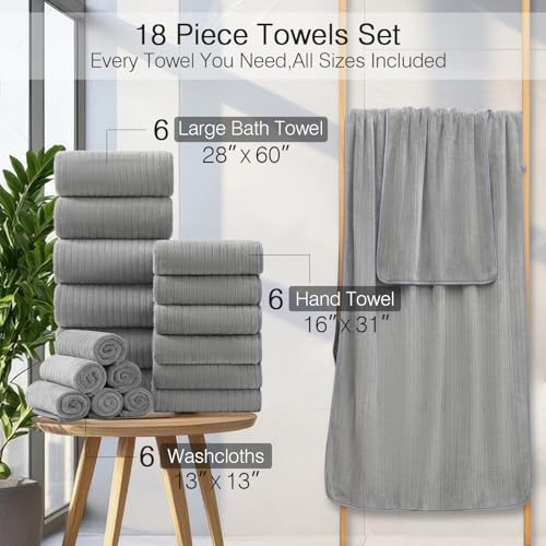 Hailea 18 Piece Family Bath Towel Set Include 6 Bath Towels,6 Hand Towels and 6 Washcloths Soft Bathroom Towel with Hanging Loops,Highly Absorbent Quick Dry Towels Set for Bathroom,Hotel and Spa-Grey - color: Grey, size: 18-Piece Set