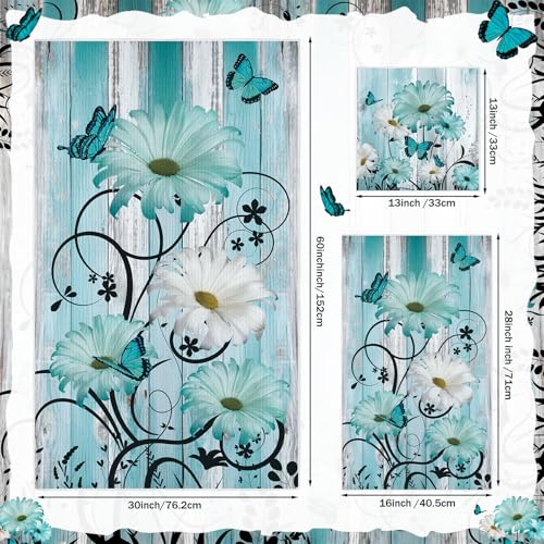 Moukeren Set of 3 Teal Daisy Bath Towels Vintage Floral Themed Bath Towel Hand Towel and Washcloth Soft Turquoise Decorative Towels for Bathroom Kitchen Hotel Gym Spa - style: Teal Daisy