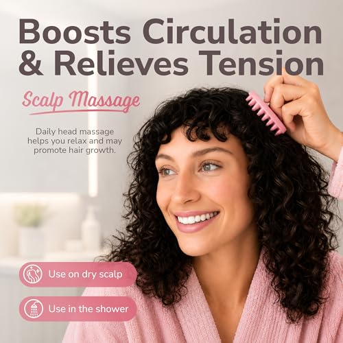 SILKLE Scalp Massager Shampoo Brush – Silicone Scalp Scrubber for Hair Growth & Dandruff Removal, One-Piece, Non-Slip Handle, Soft Bristles, Wet/Dry Shower Scalp Exfoliator for All Hair Types – Pink - color: Pink