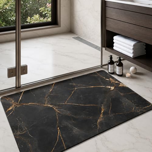 Color&Geometry Ultra Thin Bathroom Rugs Non Slip,Absorbent Quick Dry Bath Mats for Bathroom,Thin Bath Rugs Washable with Rubber Backing Fit Under Door Outside Shower,Gold-Veined Marble,16"x24" - color: Gold-veined Marble, size: 16"x24"