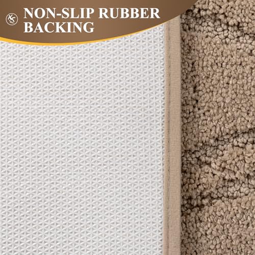 Bsmathom Bathroom Rugs Sets 3 Piece, Soft Non Slip Microfiber Bath Mat and U-Shaped Contour Toilet Rug, Machine Washable Absorbent Shaggy Bathroom Set, Brown - color: Brown