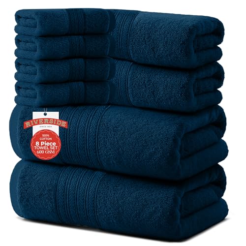 RIVERSIDE Pack of 8 Towels Set, 2 Large Bath, 2 Hand, 4 Face Washcloths, 100% Cotton Hotel Quality, Super Soft, Quick Dry, Highly Absorbent Perfect for Bathroom, Blue Opal - color: Blue Opal, size: Towel Set (PK 8)