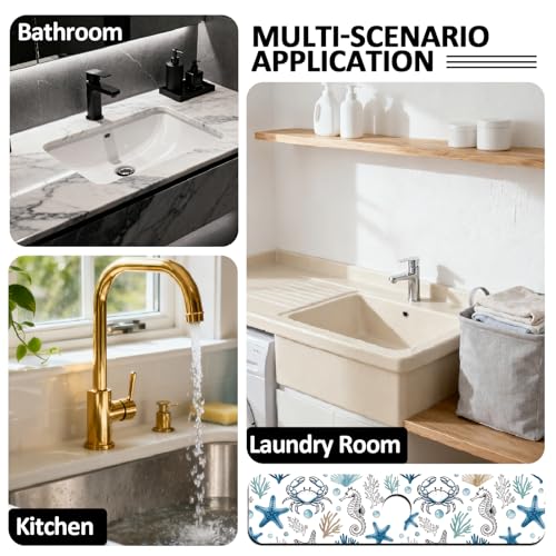 2 Pcs Summer Kitchen Sink Splash Guard Faucet Mat Marine Animals Faucet Mat for Sinks Absorbing Drying Mats for Kitchen Bathroom, 23.6x5.5inch - color: Marine Animals