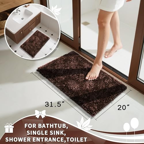 Yimobra Chenille Bathroom Rugs Non Slip, Extra Thick Soft Absorbent Bath Rug 31.5x20 Inch, Machine Washable Quick Dry Bath Mat for Bathroom Floor, Tub and Shower, Home Decor Accessories, Brown - color: Brown, size: 31.5" X 20"