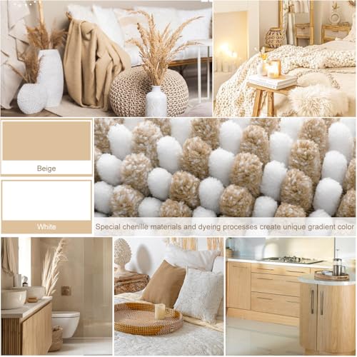 BSICPRO Bathroom Rugs Sets 3 Piece, Toilet Rugs U-Shaped Contour Bath Mat Set, Long Striped Absorbent Non Slip Chenille Shower Mat, Beige - color: Beige, size: 20"x47"+16"x24"+ U Shape 20"x24"