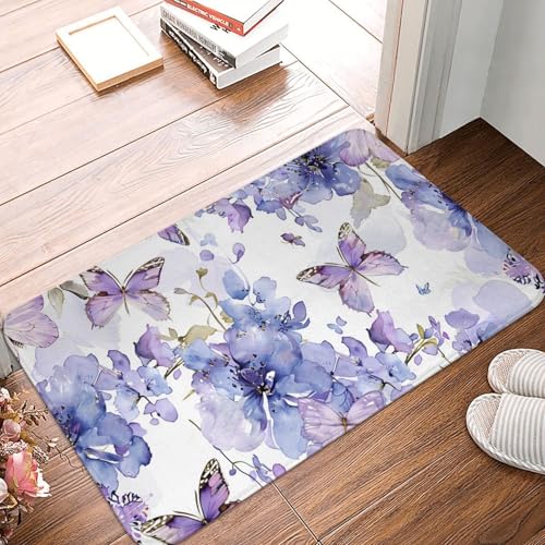 Bath Mat Flower Butterfly Purple Floral Watercolor Butterflies Quick Dry Bathroom Rugs Non Slip Absorbent Shower Flannel Rug Floor Mat for Bathroom,Bathtub,Sink,Bedroom,16"X24" - color: Cay10