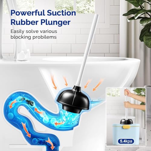HAMITOR Toilet Plunger and Brush Set for Bathroom Cleaning with Extented Handle - Heavy Duty Toilet Plunger Combo Accessories with Caddy Stand Holder for Small Space - White,2 Sets - color: A-white, size: 2 pack