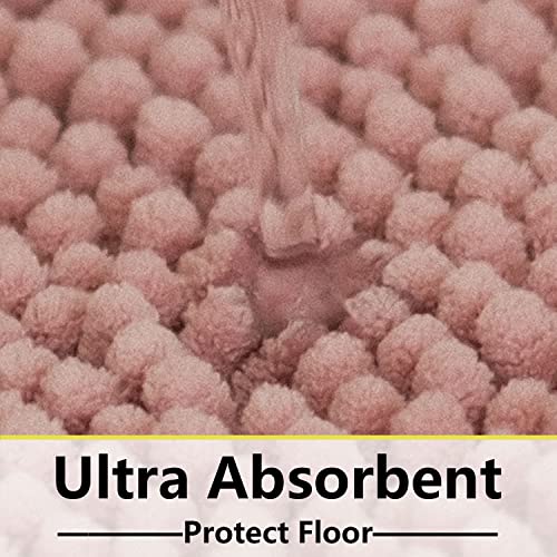 Bathroom Rugs Chenille 3-Piece Extra Soft and Absorbent Shag Bathroom Rugs, Machine Wash Mat, Strong PVC Non-Slip Underside, Plush Carpet Mats (Deep Pink) - color: Deep Pink, size: 2'8" x 1'8" (16x24"+20x32"+20x20"U shape）