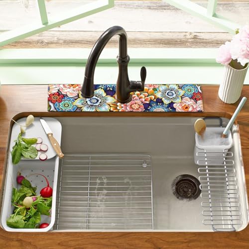 24.5" x 15.5" Dish Drying Mat & 24" x 5.5" Sink Splash Guard, Super Absorbent Drainer Rack Mat for Kitchen Counter Coffee Bar - color: Purple, size: 23.5"*15.5*+24"*5.5"