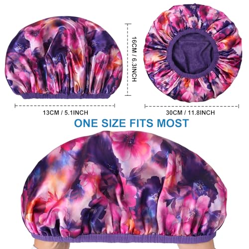 Upgraded Waterproof Terry Shower Caps, Reusable Shower Cap for Women with Long Hair, Soft Absorbent Hair-Protecting Towel Lining Bath Cap, Large Leak-Proof Hair Cap with Fashionable Print Outer-Purple - color: Purple