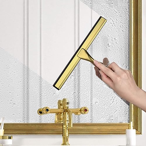 HIWARE All-Purpose Shower Squeegee for Shower Doors, Bathroom, Window and Car Glass - Brass, Stainless Steel, 12 Inches - color: Brass, size: 12-Inch