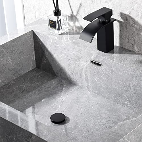 TIORIY Bathroom Vessel Sink Drain with Overflow - 1 3/4 Inch Bathroom Sink Stopper, Push and Seal Pop up Sink Drains, Bathroom Sink Vanity Assembly with Strainer, Anti Clogging, Black - color: With Overflow Black