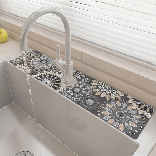 24" X 5.5" Kitchen Sink Splash Guard Faucet Mat Mandala Super Absorbent Fast Drying Faucet Guard & Draining Mat Sink Splash Guard Behind Faucet for Kitchen, Bathroom - size: 24" x 24"