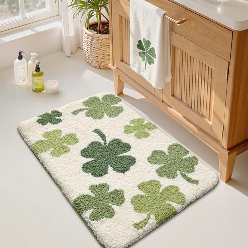 LUMI Bath mats for Bathroom, 20"x32" Non Slip Absorbent Soft Bath Mat, Washable Low Profile Bathroom Rug, Ideal for Shower, Tub, Clover - color: Lucky Clover, size: 20"x32"