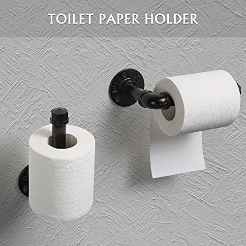 Bathroom Hardware Fixture Set Industrial Towel Bar Sets with Paper Towel Rack Wall Mount Hand Towel Holder Roll Ring Toilet Paper Holder and Pipe Robe Towel Holder Hanger for Farmhouse Home, 7 Pieces - size: 7 Pieces