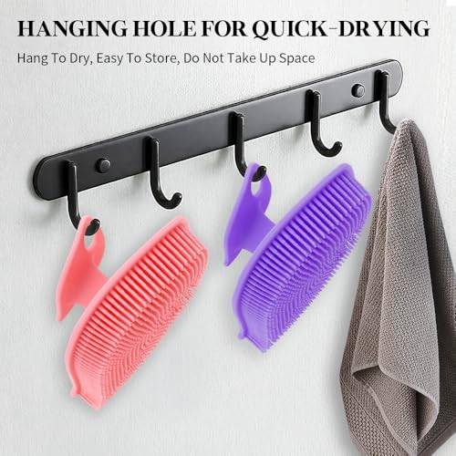 2 Pack Silicone Body Scrubber, Soft Silicone Loofah, Gentle Exfoliating Body Scrubber for Sensitive Skin, Leaf Shaped Shower Scrubbers, Silicone Scrubbers Body Brush for Women Men (Pink & Purple) - size: 2 Pack: Pink & Purple