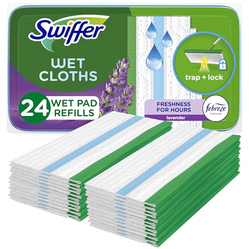 Swiffer Sweep + Mop, Wet Pads Refill, Floor Cleaner for Dirt, Dust, Hair, Cleaning Cloths for Mopping Home, Bathroom, Kitchen, All Purpose Multi-Surface Floor Wipes, Lavender, 24ct - size: 24 Count (Pack of 1)