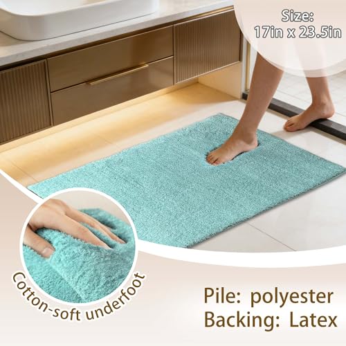 VOOVA & MOVAS Non-Slip Bathroom Rug，Ultra Soft & Quick Dry Bath Mat， Machine Washable Microfiber Shaggy Bath Rug， Plush Water Absorbent Shower Mat for Floor and Sink， 24x17 Inches，Aqua - color: Aqua, size: 24"x17"