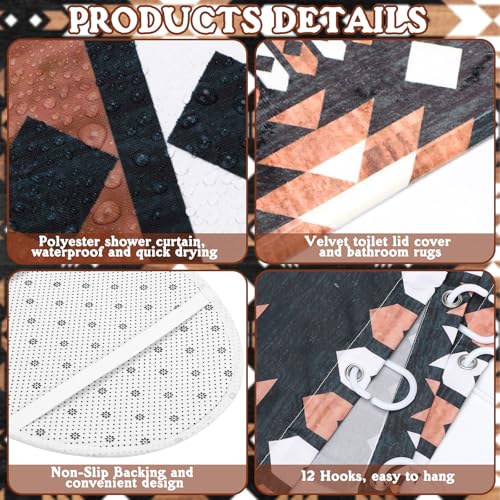 FuWeave 8 Pcs Western Aztec Shower Curtain Set, Southwestern Boho Geometric Bathroom Decor with Waterproof Curtain, Non Slip Rugs, Toilet Lid Cover, Bath Mat & 12 Hooks, Abstract Pattern for Bathroom - color: Aztec