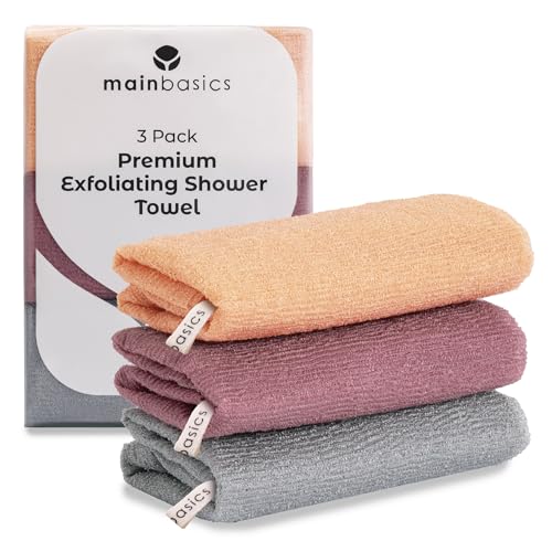 MainBasics Japanese Deep Exfoliating Shower Towel, 3 Pack, Coral Reef | Japanese Nylon, Body Washcloth, Textured for Effective Exfoliation, Quick-Dry, Durable, Helps Reveal Smoother Skin - color: Coral Reef