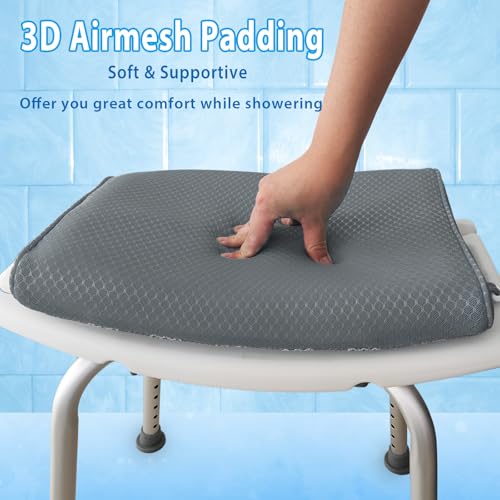 Shower Seat Cushion, Shower Chair Cushion for Transfer Benches in Bathtub, Cushion for Sauna, 3D Mesh Pad with Hook, Slip-Resistant, Design for Elderly, Senior, Handicap Disabled - size: Gray