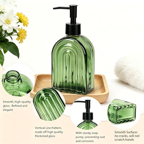Elegant Green Glass Soap Dispenser with Black Pump | 400ML Modern Bathroom & Kitchen Dispenser for Hand Soaps, Lotions, Essential Oils - color: Green