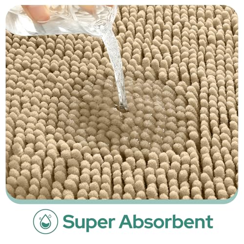 HOMEIDEAS 2 Pieces Bathroom Rugs, Non Slip Absorbent Chenille Toilet Bath Mat Set (Beige) - color: Beige-beige, size: 1'5" x 2'8" (Rectangular 20"x32"+17"x24")