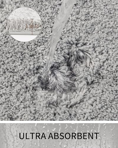 Bathroom Rugs Non Slip Washable, Ultra Thick Soft Microfiber Absorbent Bath Mats, High Density Foam Latex Non Slip Backing Bath Rugs, Fluffy Floor Carpet for Tub&Shower 24x17, Grey - color: Grey, size: 24" X 17"(Small Bathroom Rug)