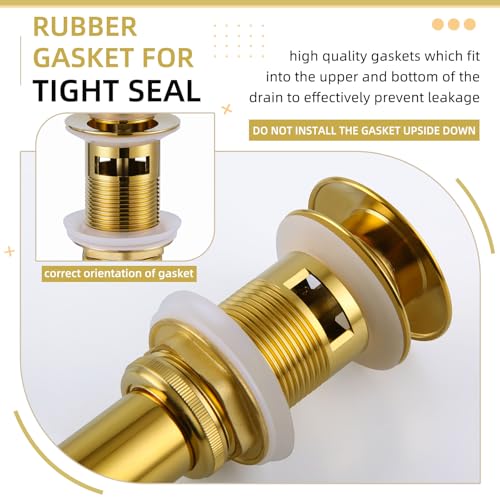 Angle Simple Bathroom Sink Drain Stopper Glossy Deep Titanium Gold Color, Brass Pop Up Sink Stopper with Overflow Hole for Sink with 1.61 to 2 Inches Drain Hole - color: Deep Titanium Gold
