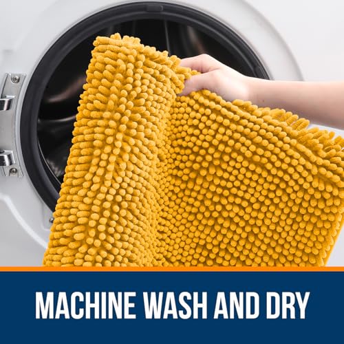 OLANLY Toilet Rugs U-Shaped 20x20, Extra Soft Absorbent Chenille Contour Bathroom Rugs for Toilet, Dry Quickly, Machine Washable, Non-Slip Bath Mat, Golden Yellow - color: Golden Yellow, size: 20" X 20" Contour Rug