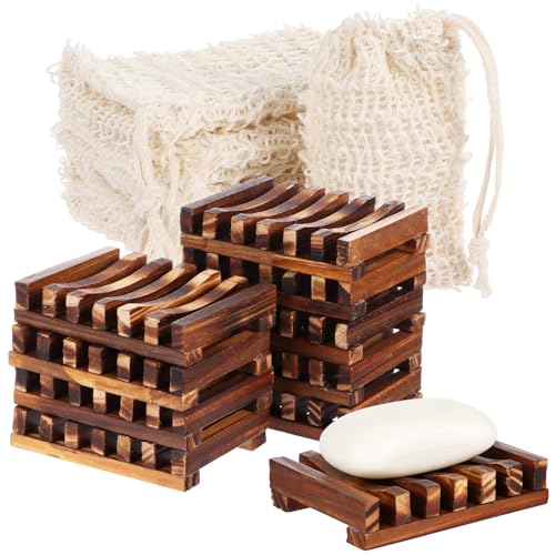 40PCS Soap Bags Holder Set,10 Wood Soap Dishes with Clear Moisture-Resistant Coating and 30 Cotton Linen Drawstring Soap Bag,Bars Bamboo Soap Saver Bag Set for Bathroom,Shower,Kitchen,Travel