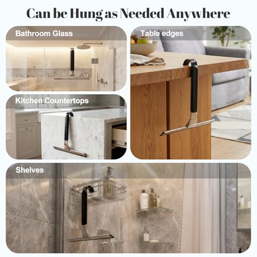 10" Wide Stainless Steel All-Purpose Shower Squeegee for Glass Doors, Shower Glass Squeegee with Hook, Squeegee for Shower Glass, Tile, Bathroom, Car Glass, Mirror