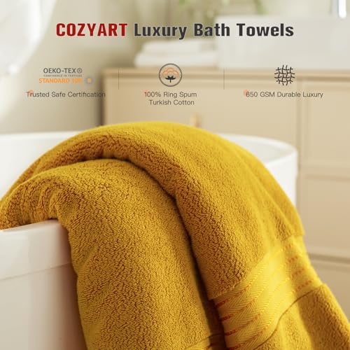 COZYART Gold Bath Towel Set 6pcs, Turkish Cotton Bathroom Towel Sets Soft Absorbent and Durable 650 GSM Luxury 6 Pcs with 2 Bath Towels, 2 Hand Towels, 2 Washcloth - color: Gold, size: 6 Piece Towel Set