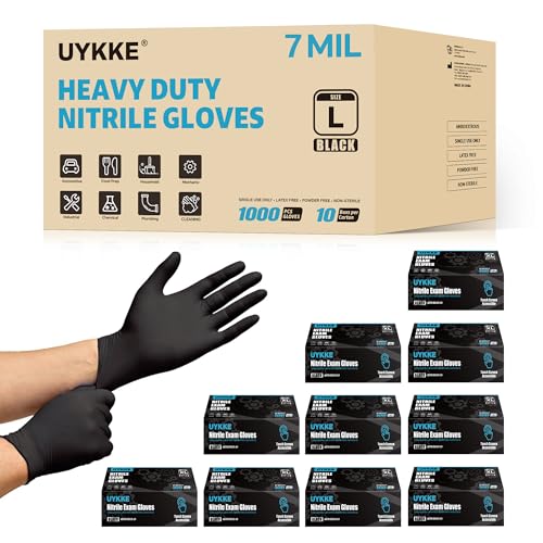 HEAVY DUTY 7 Mil Nitrile Black Gloves Disposable Latex Free Rubber Latex Cleaning Mechanic Food Prep Gloves 1000PCs - size: Medium