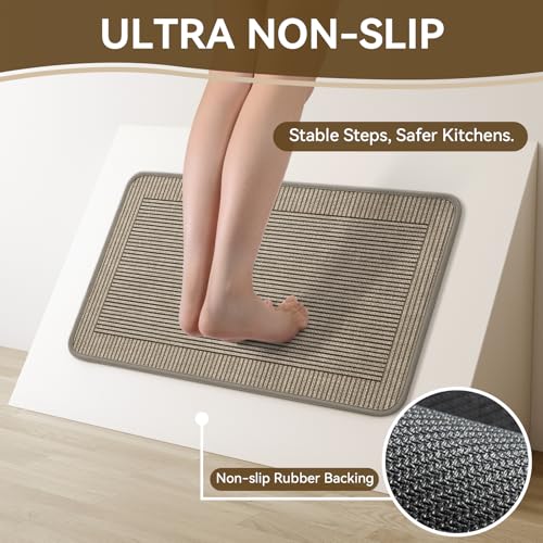 Kitchen Rugs Set of 2,Kitchen Mats for Floor, Runner Rugs Non Slip Washable Absorbent Kitchen Floor Mat, Braided Kitchen Sink Rug, 17''x30''+17''x47'' Brown - color: A Linear Brown, size: 17''x30''+17''x47''