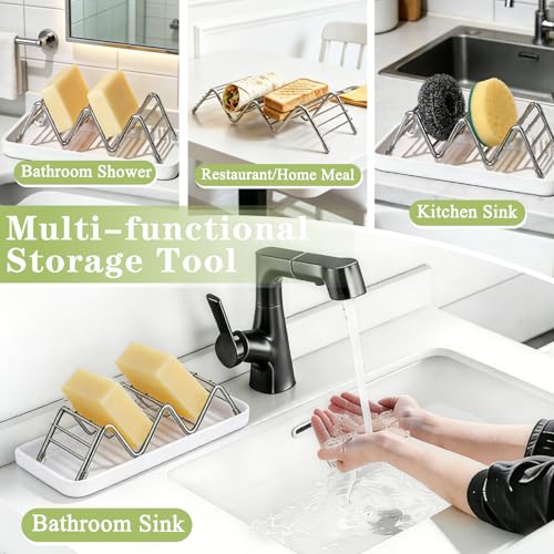 Bar Soap Holder, Stainless Steel Shampoo Bar Holder for Bathroom Shower Wave-Shaped Self Draining Soap Dish with Water Tray for Shampoo Bars, Conditioner Bars (White, 7.4"×3.2")