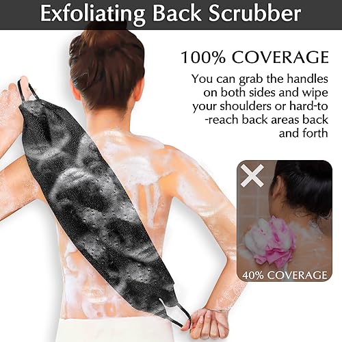Anezus Exfoliating Back Scrubber Bath Gloves Set, Exfoliating Shower Towel with Shower Gloves for Body Scrub, Back Cleaner Wash Gloves to Remove Dead Skin (Black) - color: Black