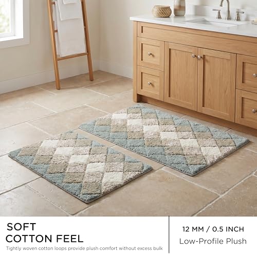 THE BEER VALLEY Set of 2 Albany Bath Rug 21x32/17x24 Inch - Grey Beige | Non Slip Cotton Absorbent Bathmat for Bathroom, Washable Soft Toilet Bathrug - color: Grey Beige